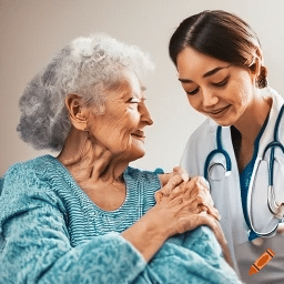 Hospice nurse and geriatric woman