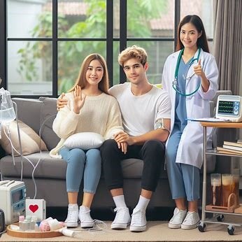 Hospital at home patient with spouse and nurse