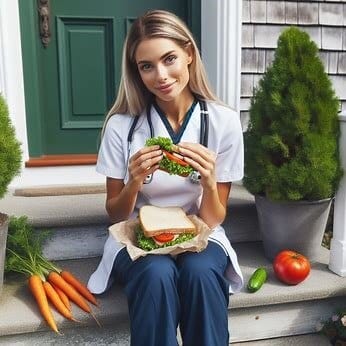 nurse eating sandwich